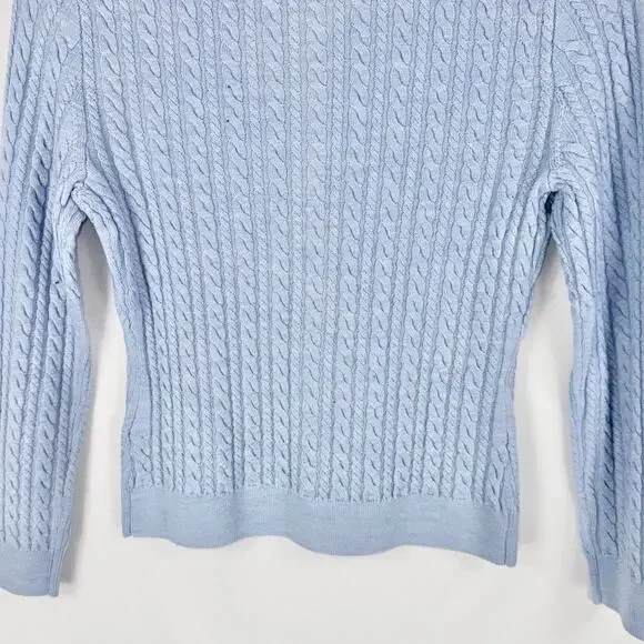 J Crew Cable Knit Crewneck Cardigan 100% Merino Wool Women's XS Blue - Picture 9 of 13